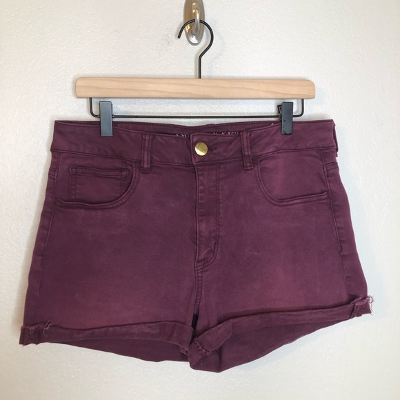 American Eagle Outfitters Pants - American Eagle AEO Denim Burgundy Hi Rise Shorties